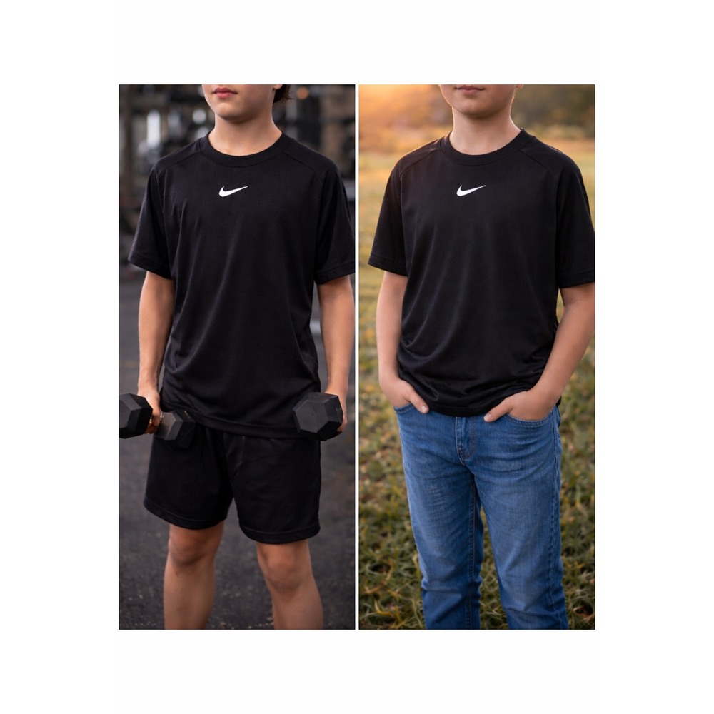 Nike Dri-FIT Youth Large Black Athletic Tee Gym Sports Activewear Kids